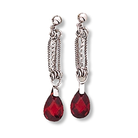 Red Faceted CZ Teardrop Multichain Earrings - Click Image to Close